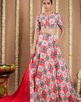 Red Tile Printed Heavy Lehenga Set (Set Of 3)