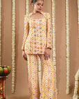 Off White Multicolor Printed Coat & Pant Set (Set Of 2)