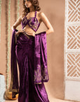 Purple Velvet Indo Drape Set (Set Of 3)
