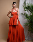 Rust Orange Indo Anarkali Suit Set (Set Of 3)