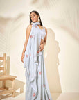Blush Pink Printed Saree with Elegant Blouse - Satin