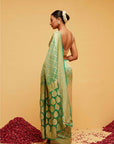 Traditional Banarasee Bandhani Georgette Saree in Green and Peach
