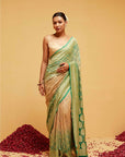 Traditional Banarasee Bandhani Georgette Saree in Green and Peach