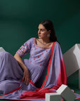 Lilac Tussar Silk and Georgette Short Anarkali / Peplum Suit Set