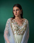Intricately Sequin Embroidered Ombre Georgette Anarkali in Green