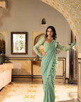 Blush Pink Printed Saree with Elegant Blouse - Green