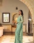 Blush Pink Printed Saree with Elegant Blouse - Green