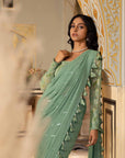 Blush Pink Printed Saree with Elegant Blouse - Green