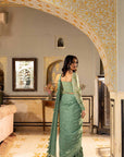 Blush Pink Printed Saree with Elegant Blouse - Green