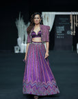Dark Purple Fully Embellished Ajrakh Lehenga And Jacket With Bralette