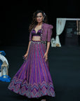 Dark Purple Fully Embellished Ajrakh Lehenga And Jacket With Bralette