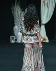 Peachy Pink Fully Handcrafted Capelet Peplum Jacket With Embellished Sharara