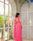 Elegant Blush Pink Printed Saree with Hand-Embroidered Blouse