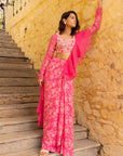 Blush Pink Printed Saree with Elegant Padded Blouse - Georgette