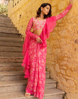 Blush Pink Printed Saree with Elegant Padded Blouse - Georgette
