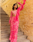 Blush Pink Printed Saree with Elegant Padded Blouse - Georgette
