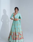 Elegant One-Shoulder Maroon Crop Top and Skirt Lehenga with Mirror and Zardosi Handwork