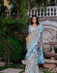 Red Thread and Zardosi Bridal Saree with Floral Motifs