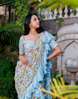 Red Thread and Zardosi Bridal Saree with Floral Motifs