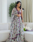 Violet African Floral Lehenga Set (Set Of 3)