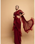 Dahlia Burgundy Pre Draped Saree