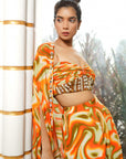 Orange Multicolor Abstract Wave Co-Ord (Set Of 3)