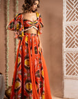 Orange Kaudi Abstract Print Indo Set (Set Of 2)