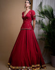 Maroon Heavy Mirror Short Kurti And Lehenga Set (Set Of 3)