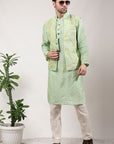ChikanKari Silk Kurta Set - Green