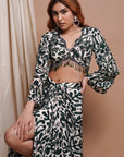White-Green Digital Printed Drape Skirt Set (Set Of 2)