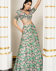Green Pink Floral Lehenga (Set Of 3)