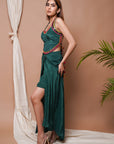 Bottle Green Backless Drape Skirt Set (Set Of 2)