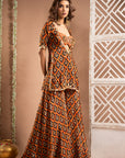 Black Rust Printed Indo-Kurta Set (Set Of 3)