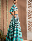 Blue Ombre Digital Print Indo-Lehenga Set (Set Of 2)