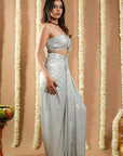 Powder Blue Shimmer Kaudi Drape Set (Set Of 2)