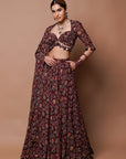 Maroon Digital Print Lehenga Set (Set Of 3)