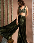 Green Velvet Indo Palazzo Set (Set Of 2)