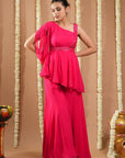 Hot Pink Georgette Short A-Line Kurti With Belt (Set Of 3)