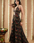 Black Printed Glass Neck Indo Set (Set Of 2)