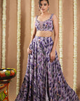 Violet-Lilac Printed Indo Lehenga Set (Set Of 2)