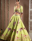 Elephant Print Green And Purple Heavy Lehenga Set (Set Of 3)
