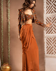 Black Rust Printed Drape And Coat Set (Set Of 3)
