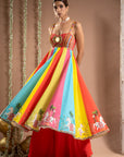 Red Horse Print Anarkali Suit Set (Set Of 3)