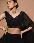 Black Cutwork Lehenga Set (Set Of 2)
