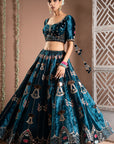 Teal Heavy Velvet Lehenga Set (Set Of 3)