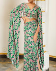 Green Pink Floral Cape Sleeve Indo Set (Set Of 2)