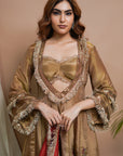 Golden Tissue Silk Anarkali Suit Set (Set Of 4)