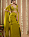 Mehendi Green Shrug Drape Set (Set Of 3)