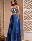 Royal Blue Drape Corset Set (Set Of 3)