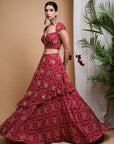 Red Bandhani Digital Print Indo Lehenga Set (Set Of 2)